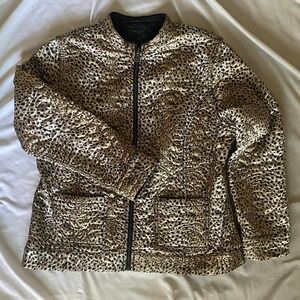 Chico's Quilted Cheetah Reversible Jacket Leopard Print Zip Up Denim Top Size 2
